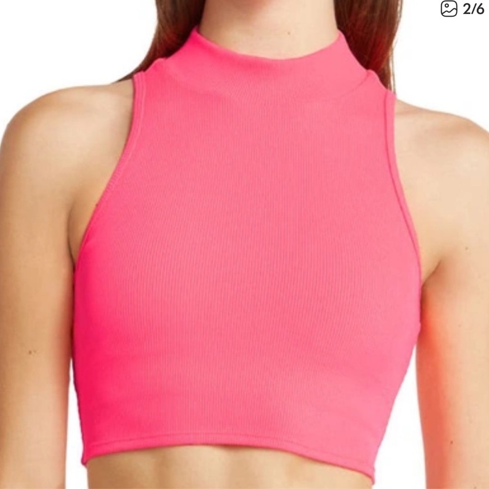 Alo Yoga Goddess Rib Cropped Dynamite Tank -
Fluorescent Pink Coral